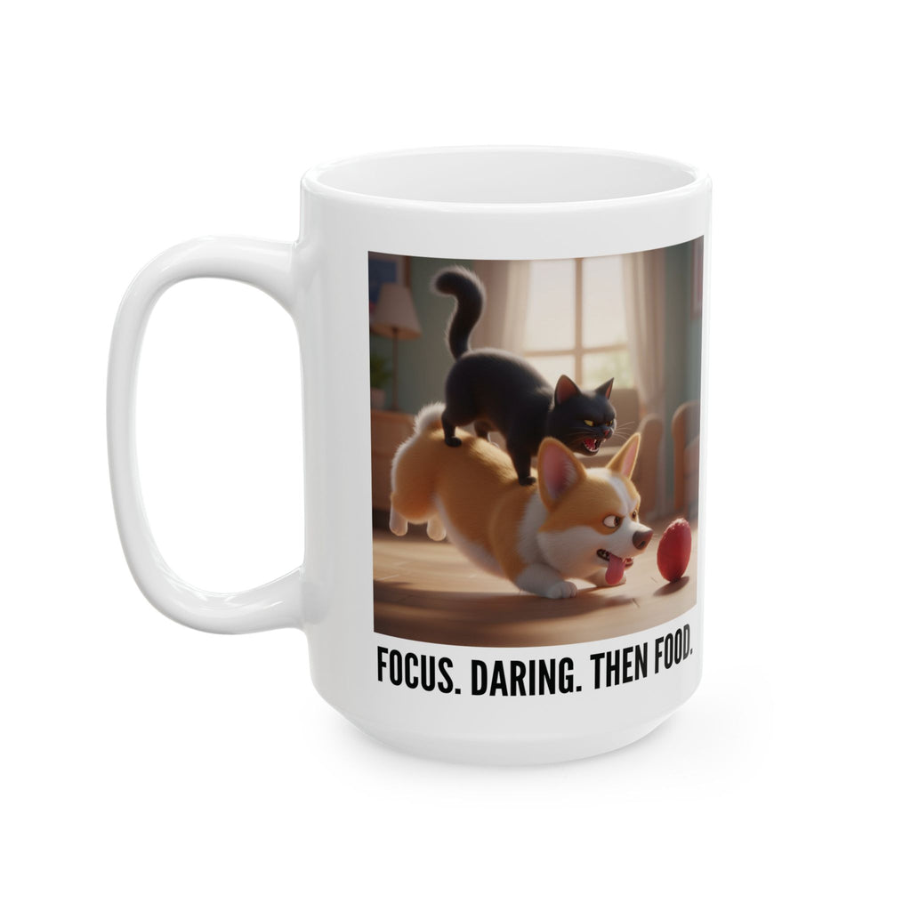 Tuffy n Binx Focus. Daring. Then Food.  Mug