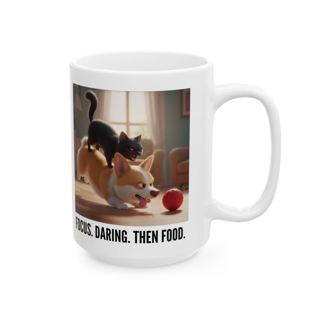 Tuffy n Binx Focus. Daring. Then Food.  Mug